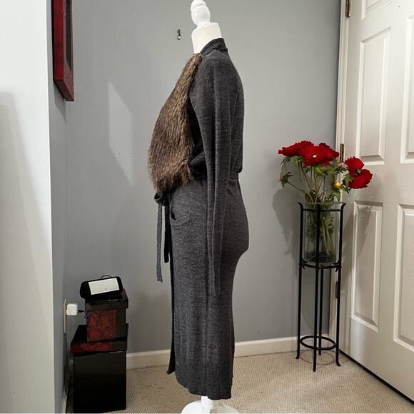 NEW Ann Taylor Wool Faux Fur Longline Belted Button Maxi Cardigan Sz XS NWT - Picture 6 of 16